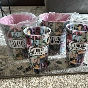 2 Taylor Swift pink tin bucket and 2 extra large cups